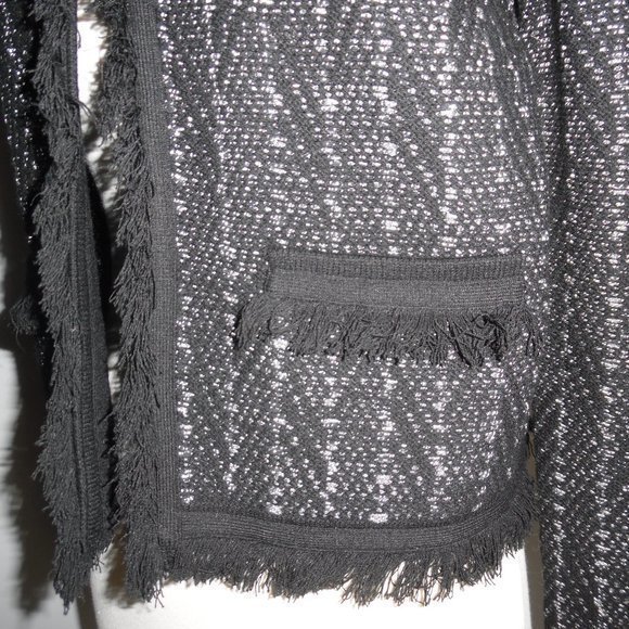 Diane von Furstenberg Sheila Metallic-Tweed Black Fringe Knit Sweater Jacket - Picture 5 of 14